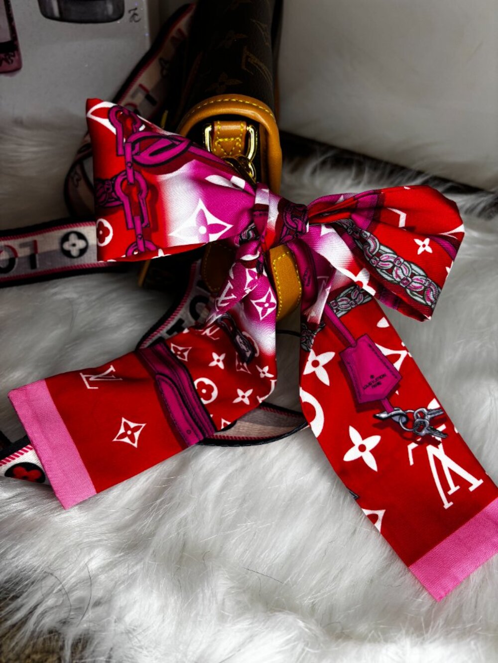 LV Monogram Crossbody Bag | Pink & White Strap + Scarf - Picture 5 of 5